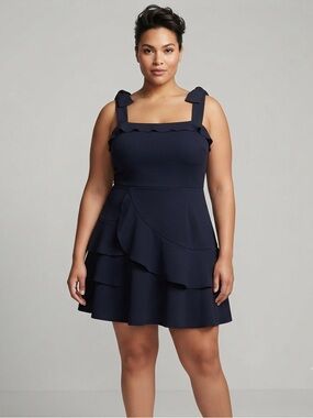 Shilla The Label Obtain Frill Dress L Ink Navy Ruffle Tiered Mini NWT